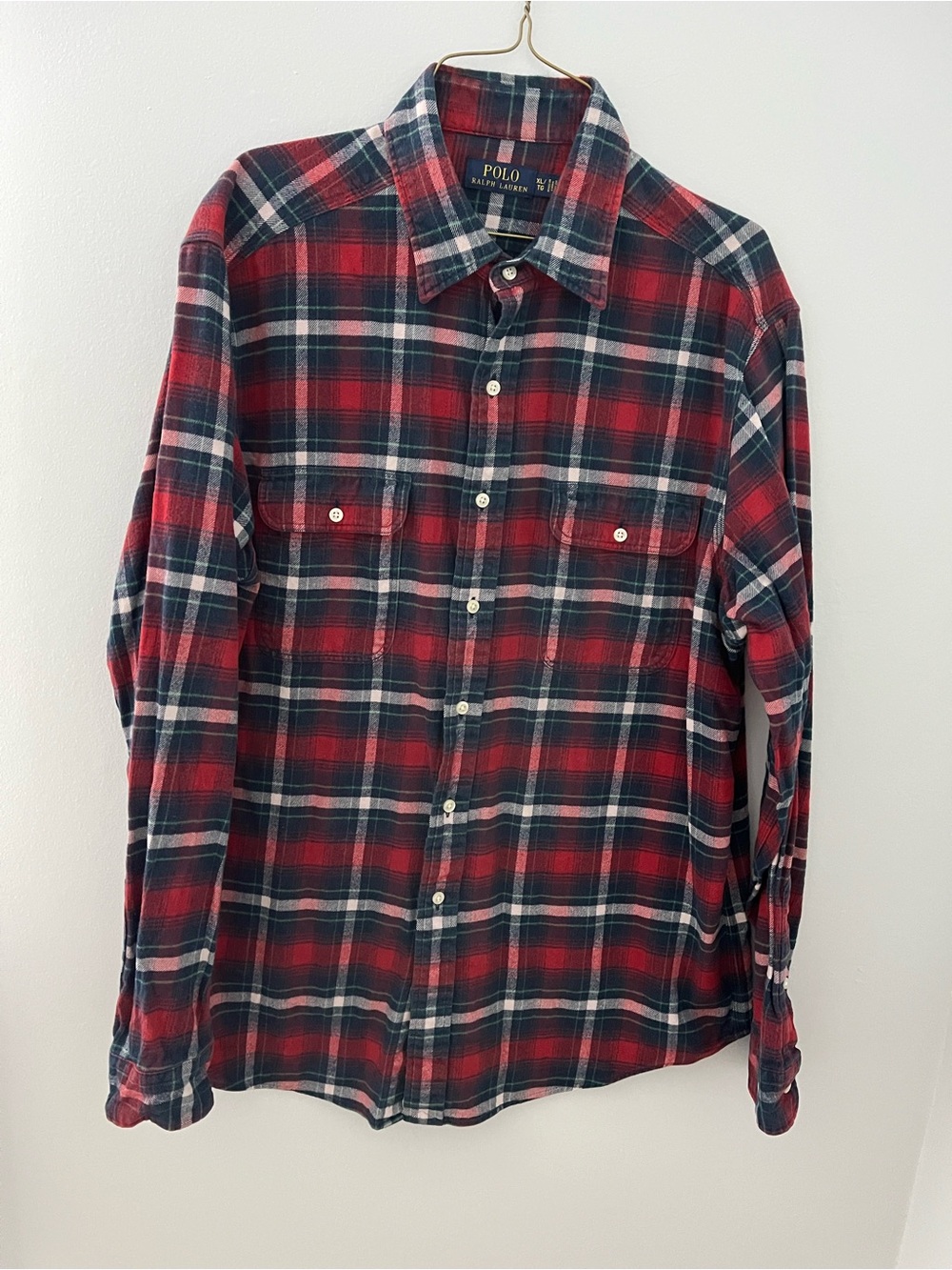 Polo by Ralph Lauren Red and Navy Plaid Flannel Shirt Sz XL
